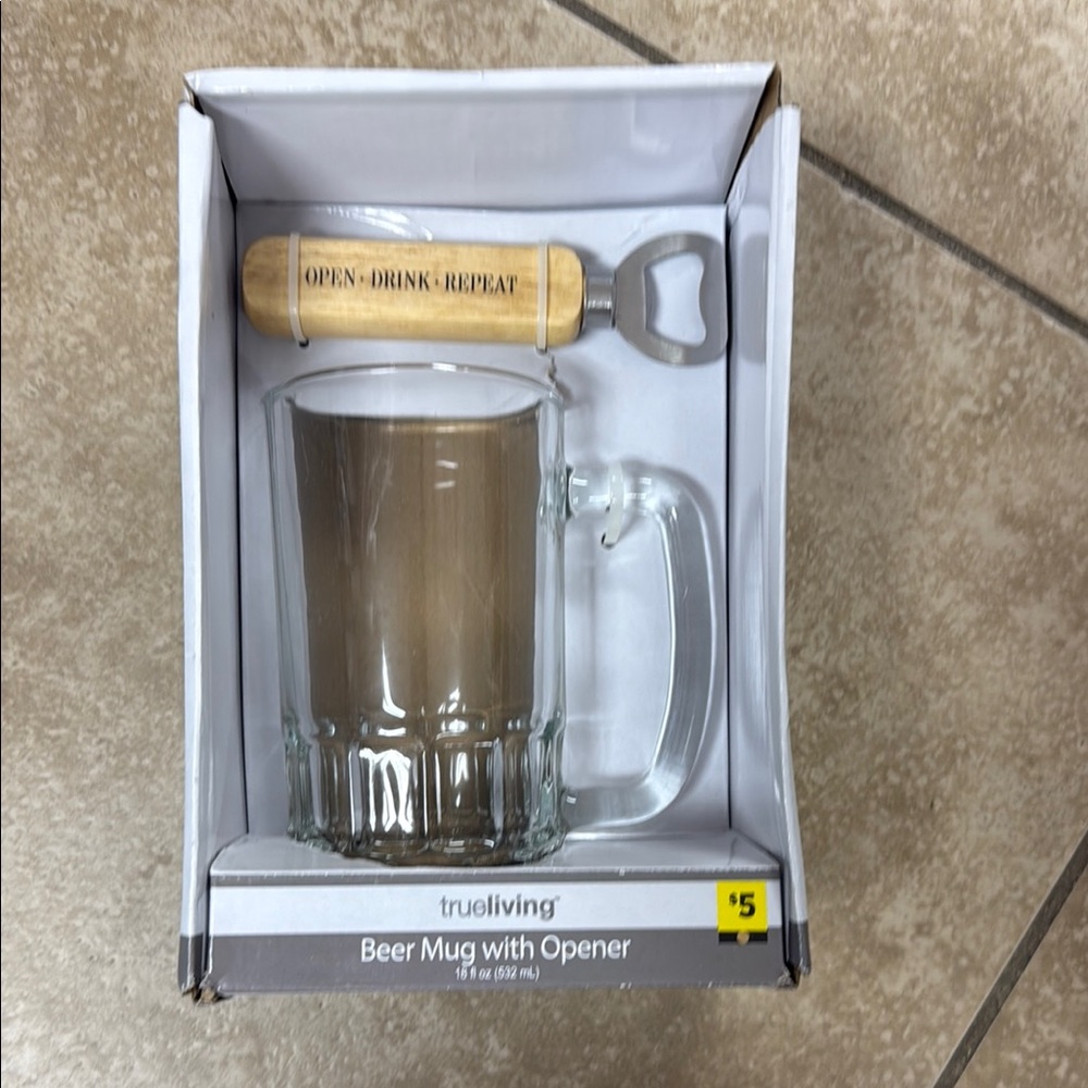 Clear Beer Mug with Opener set of 4
